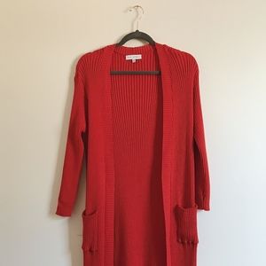 Red Open-Front Cardigan